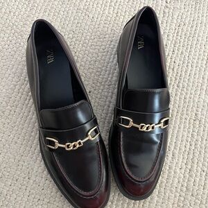 Zara Dark Brown Loafers with Gold Accent
